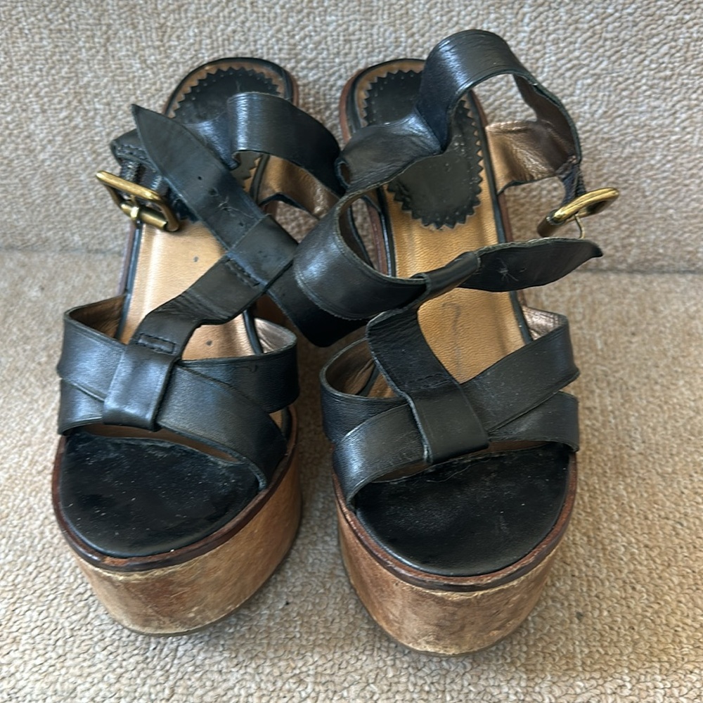 Aldo Black Leather Wedge Sandals - Picture 6 of 6